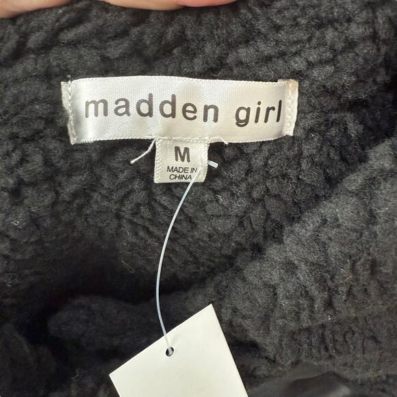 NWT Madden Girl Black Faux Shearling Suede Vest Medium Moto Zip Sleeveless - Picture 6 of 8